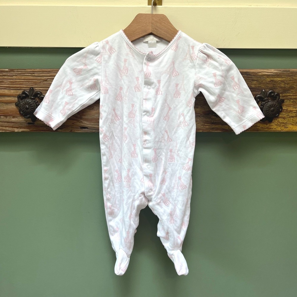 Kissy Kissy Sophie la Girafe Eiffel Tower Pink White Pima Cotton Footie 6-9M
